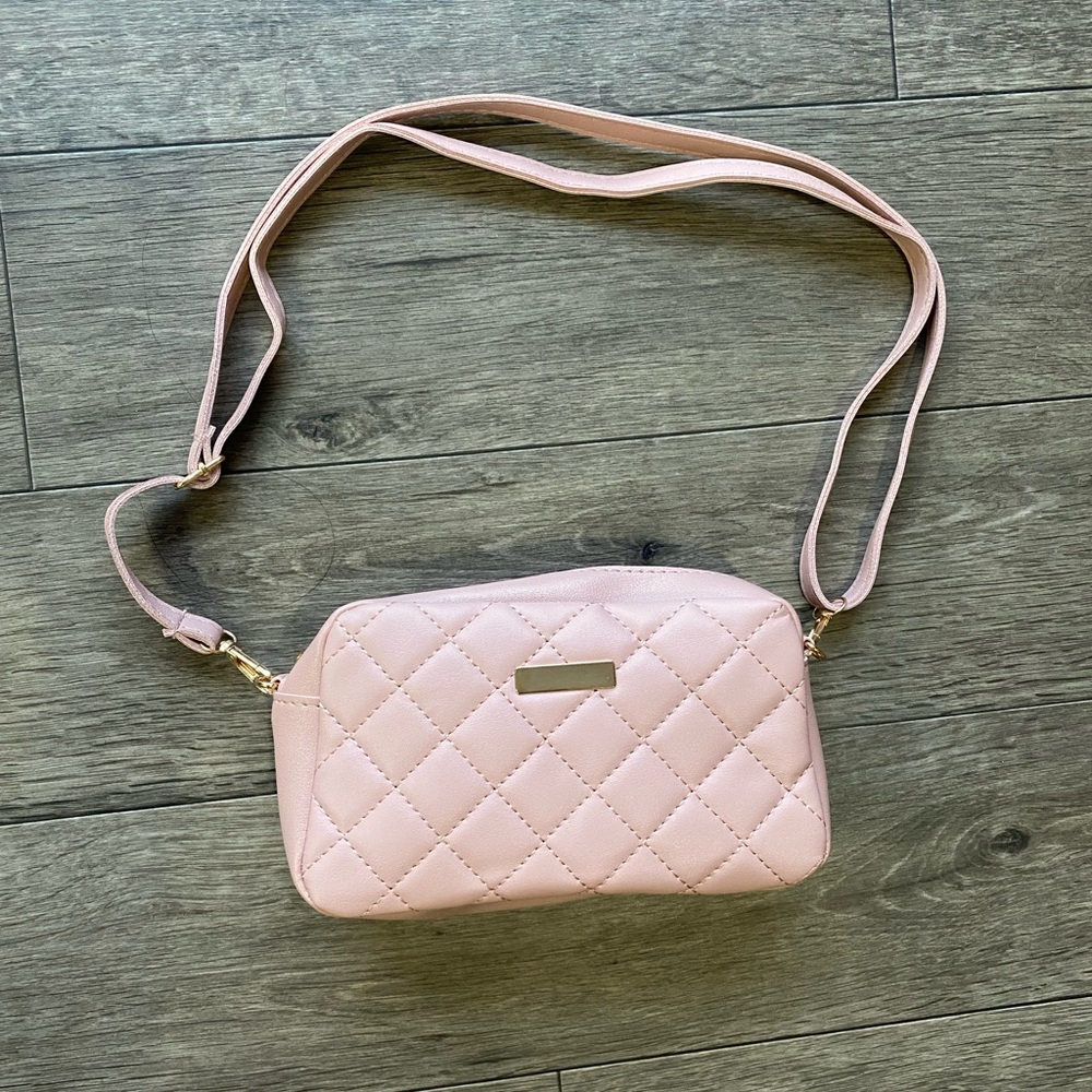 Quilted Crossbody Bag In Pink with Gold Plated Accessories